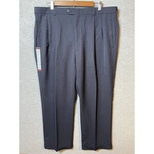 Haggar Men's Microfiber Pleated Cuffed Dress Pants Navy Blue 40W x 29L